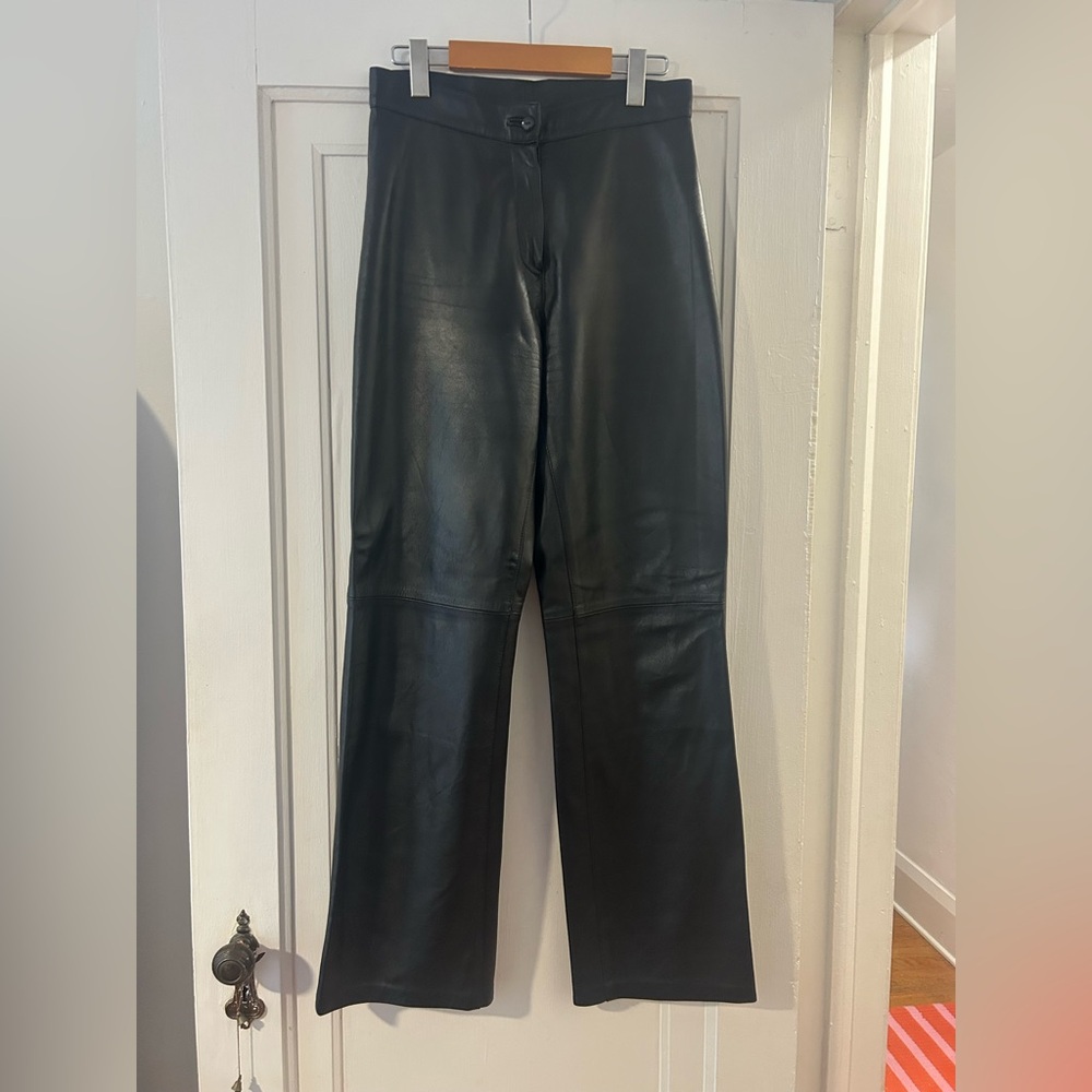 Women’s Black, Genuine Leather Wide-Leg Pants